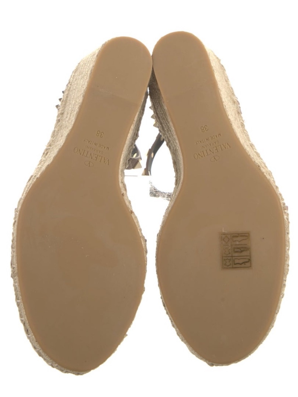 Valentino Taupe Leather Rockstud Espadrille Wedge Sandals - Picture 5 of 5